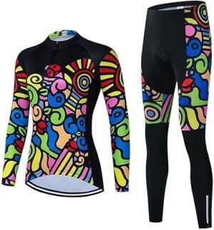 61JQ7e5CWOL._AC_SX385_.jpg Women Cycling Clothing Set Long Sleeve Road Bike Shirt Cycling Jersey Bicycle Pants with Gel Padded