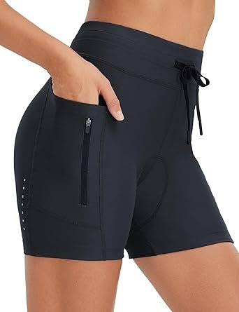 Women 4D Padded Bike Shorts High Waisted Cycling Underwear Zipper Pockets for Bicycle Biking Cycle