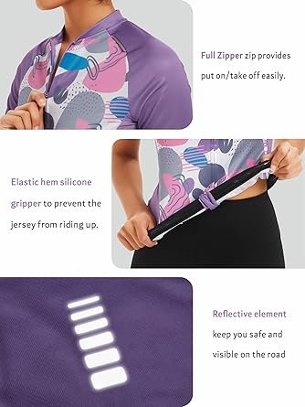 Women Cycling Jersey Short Sleeve with Rear Pockets Full Zipper Bike Shirts Quick Dry Biking Bicycle Jersey